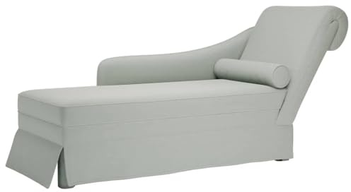 Frdhee Lese Sessel Wohnzimmer Couch,Chaiselongue mit Nackenrolle und Rechter Armlehne Hellgrau Samt,Schlafcouch für Wohnzimmer,Büro,Zimmer,Lounge,Schlafzimmer