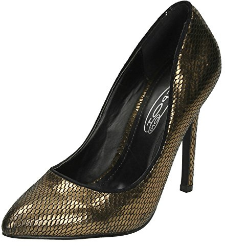 Spot On Ladies High Heel Pointed Toe Snake Design Court Shoes - Bronze Synthetic - UK Size 5 - EU Size 38 - US Size 7