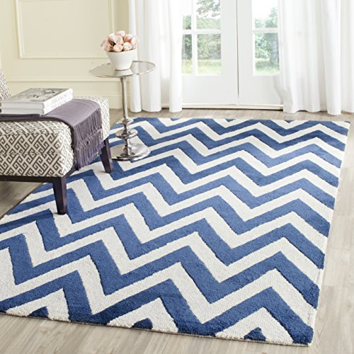 SAFAVIEH Modern Teppich für Wohnzimmer, Esszimmer, Schlafzimmer - Cambridge Collection, Kurzer Flor, Marine und Elfenbein, 183 X 274 cm