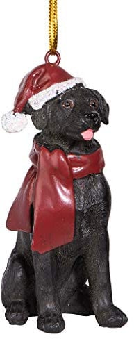 Design Toscano Schwarzer Labrador Retriever Hund Weihnachtsbaumornament Weihnachtsdekoration, Polyresin, Vollfarbe, 8 cm