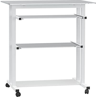 HOMCOM Computertisch Eckschreibtisch Winkelschreibtisch Schreibtisch Bürotisch PC moderner einfacher Stil Hartglas Eisenrohr Weiß 80 x 51 x 83 cm