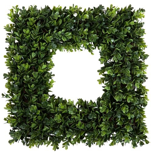 Pure Garden Buchsbaum, künstlicher Kranz für die Haustür, Wohnkultur, UV-beständig, 41 cm, quadratisch, 16,5 x 3 cm, Grün