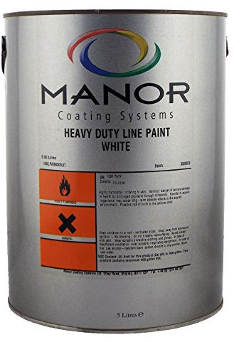 MANOR Industrial/Domestic Heavy Duty Road/Floor Line Marking Paint 5 Litre White Fast Drying High Build Interior For Use Over Epoxy Paints Ideal for Concrete/Previously Paint Surfaces