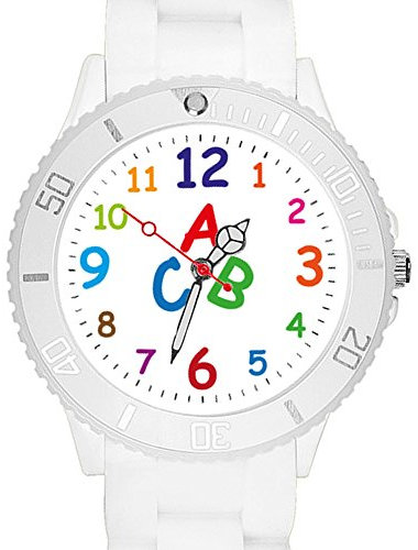 Taffstyle Kinder Armbanduhr Silikon Sportuhr Bunte Sport Uhr Kinderuhr Lernuhr Zahlen ABC Motiv Analog Weiß