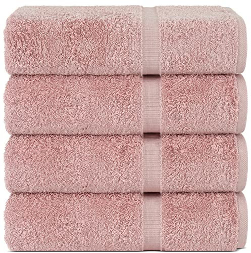 Chakir Turkish Linens Serviettes Turques 100% Coton de qualité hôtelière et Spa, Douces et absorbantes (4 Serviettes de Bain, Rose)