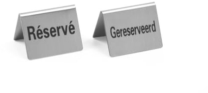 HENDI Tischschild Reserviert, Gereserveerd / Réservé, Stückzahl: 4, 50x35x(H)40mm, Edelstahl 18/0