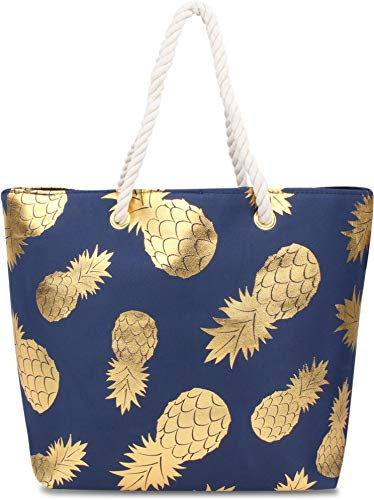 normani Strandtasche Schultertasche Handtasche Umhängetasche mit Sommer Design und großem Volumen Farbe Gold Pineapple