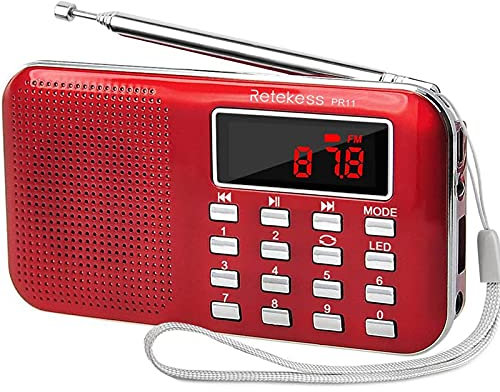 Retekess PR11 Tragbares Radio, FM AM Kleines Radios, Radio Batteriebetrieben, MP3 Player, Taschenlampe(Rot)