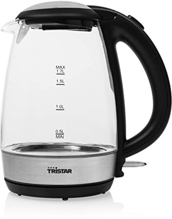 Tristar WK-3401 - Hervidor de agua eléctrico, 1.7 litros de capacidad, acero inoxidable, anillo de luz de LED, color gris
