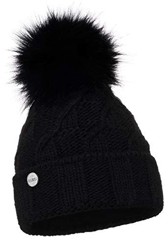 ELIMELI Damen Winter Mütze warme Strickmütze Wintermütze mit Bommel Slouch Strick Beanie Damen Bommelmütze für Winter Hergestellt in EU Farbenauswahl 17528 (Schwarz)