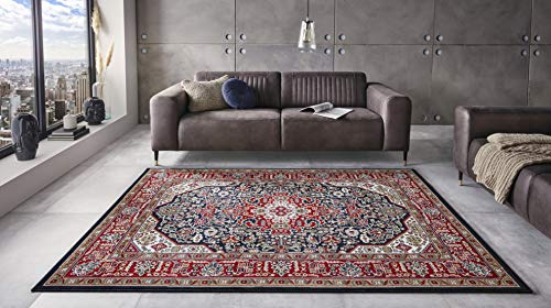 Nouristan Mirkan Orient Teppich – Wohnzimmerteppich Orientalisch Kurzflor Vintage Orientalischer Teppich für Esszimmer, Wohnzimmer, Schlafzimmer – Navy, 80x150cm