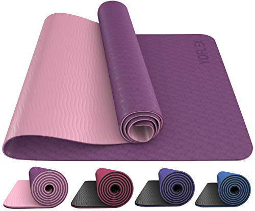 HEGG Profi Yogamatte | Gepolstert & rutschfest | YOFLEX | Gymnastikmatte für Yoga, Pilates, Sport, Gymnasik und Training (Lila/Pink)