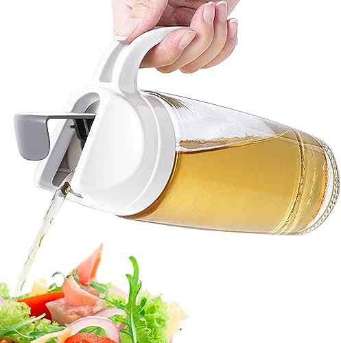 Ruiao 2 pcs Olive oil Lead-free Glass Dispenser Bottles,Large-capacity Automatic Opening and Closing Glass Oil Pots, Dust-proof and Leak-proof Oil Bottles, Kitchen or BBQ Supplies (RA-60-White-2)