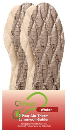 MADE IN GERMANY 2 Paar Wintersohlen für Schuhe aus Alu-Therm-Lammwolle Gr. 38/39 von CS Feet - Wärmende Schuheinlagen und Einlegesohle