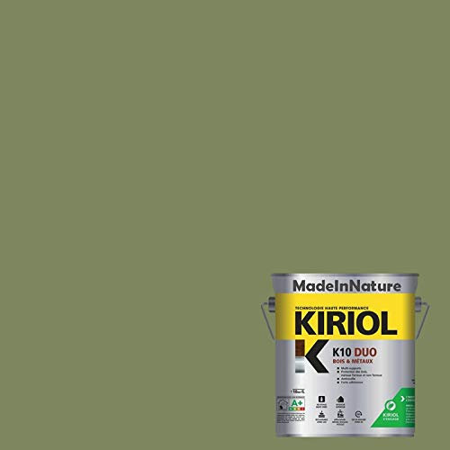 Peinture Bois et Métaux, Sous couche et Finition, Antirouille, sur Fer, Acier Galvanisé, même rouillés, très opacifiant, de MadeInNature (0.75 litre pour 10 m², soit 5 m² pour 2 couches, RAL 6013)