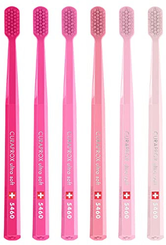 Spazzolino Manuale Curaprox | Igiene Orale Per Adulti | Rimozione Della Placca Ultra Delicata | Edizione Limitata Rosa, Confezione Da 6