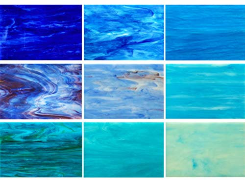PALJOLLY Blaue Buntglasplatten, 10,2 x 15,2 cm, Mosaikglas, Buntglas-Zubehör für Buntglasprojekte und Mosaikarbeiten, 9er-Pack
