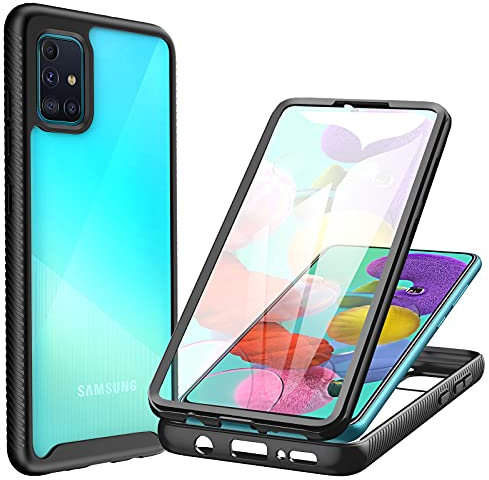 CENHUFO Coque Samsung A51 4G, Antichoc Housse avec Protection d'écran, 360° Protégé Téléphone Etui Double Face Case Robuste Transparent Portable Intégrale Coque pour Samsung Galaxy A51 4G - Noir