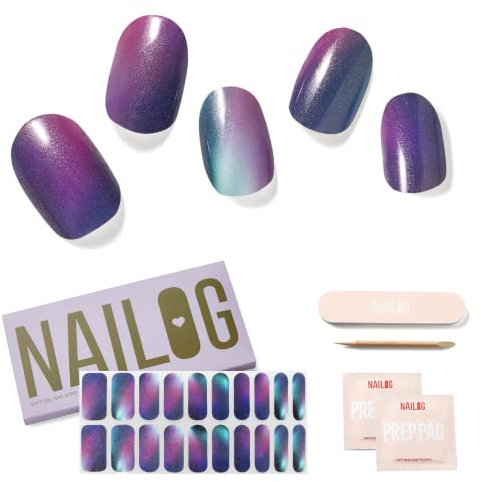 NAILOG Nagelfolie UV Härtend 20 Stück, UV Nagelfolie Langanhaltend Nagelsticker Selbstklebend Gel-Nagelstreifen für Maniküre in Salonqualität, Aurora