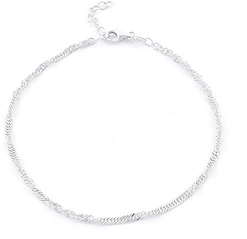 ARITZI - Bracelet de Cheville - Argent Fin Sterling 925 fabriqué en Italie Plaqué Rhodium avec Une Longueur de 22 + 3 cm - Chaîne de Conception de Singapour