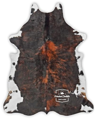 PRIMELAND COWHIDES Dark Brindle Tricolor Rindsleder-Teppich, echtes Rindsleder, für Wohnzimmer, Größe: L, 150 x 210 cm