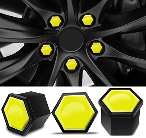 SkinoEu 20 x Car Wheel Nut Covers Bolts Caps Universal 17mm With Removal Tool Yellow NC 4