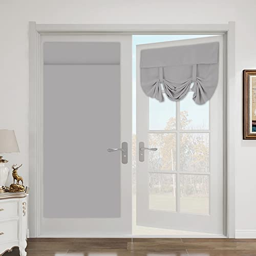 JstDoit French Door Curtains Thermal Tie Up Curtains Privacy Blackout Roman Blinds Stick On Door Curtain Tape for Windows Bathroom Kitchen Coffee Patio Door (26 * 68 inch, Grey)