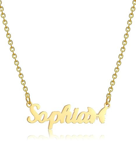 RWQIAN Prénom Personnalisé Collier En Acier Inoxydable Nom Personnalisé Chaîne Femmes Personnaliser Bijoux Papillon colliers prénom Argent/Or/Or rose