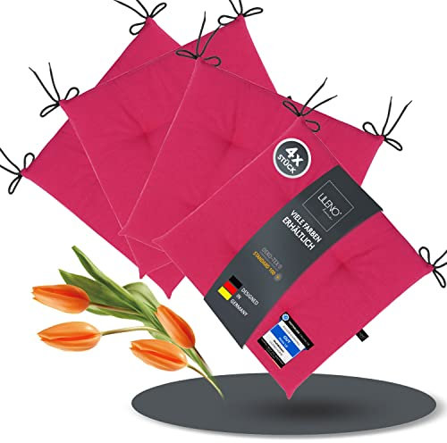 LILENO HOME 4er Set Stuhlkissen Pink (40x40x4,5 cm) - Sitzkissen für Gartenstuhl, Küche oder Esszimmerstuhl - UV-beständige Indoor u. Outdoor Stuhlauflage als Stuhl Kissen (Laura FUM)
