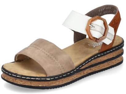 Rieker Femme Sandales 62964, Dame Sandales Fines,Chaussure d'été,Sandale d'été,Confortable,Plate,Beige (Beige Kombi / 90),39 EU / 6 UK