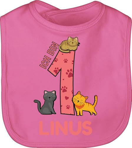 Baby Lätzchen - 1. Geburtstag - Ich bin 1 - Name und lustige Katzen Bilder zum Ersten - Unisize - Pink - one birthday latz erstes jahr 1geburtstag geschenke für 1-jährige einjährigen ehretag