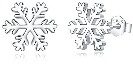 Loutade Silber Weihnachten Ohrringe Damen, 925 Sterling Silber Weihnachts Ohrstecker, Silber Schneeflocke Ohrstecker Ohrringe, 9mm Süße Silber Knorpel Schlafen Ohrstecker zum Winter Weihnachten