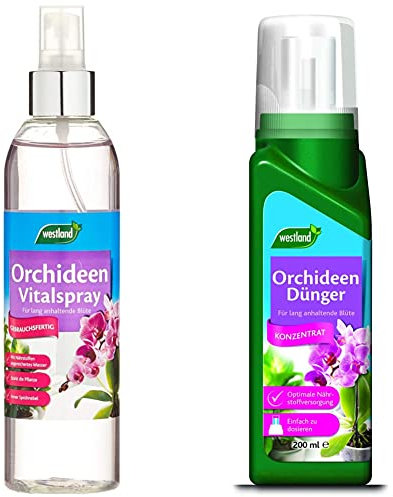 Westland Orchideen Vitalspray, 250 ml – Blattpflege speziell für Orchideen, 200 ml – Pflanzendünger für gesundes Wachstum und lang anhaltende Blüten, Flüssigdünger mit praktischer Dosierhilfe