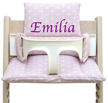 Blausberg Baby - Tripp Trapp Sitz-Kissen Set personalisiert mit Name (Happy Star Rosa Abwaschbar) - Geschenk zu Geburt oder Geburtstag, Glückwunsch zur Geburt, für Jungen und Mädchen