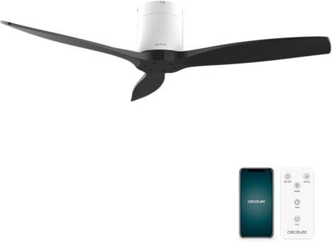 Cecotec Ventilador de Techo EnergySilence Aero 5500 Aqua White&Black Connected, Motor DC 40W, Diámetro 132 cm, Bajo consumo, Wifi, Mando, Exteriores, Temporizador, Verano e invierno, Silencioso