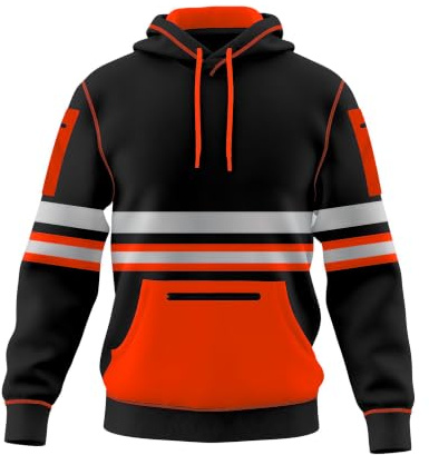 TORO ACTIVA Herren Hi Vis Arbeitskleidung, Kapuzenpullover, Sicherheits-Reflektorband, hohe Sichtbarkeit, mehrere Reißverschlusstaschen, S-2XL