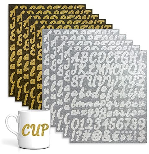 Zayookey 10 Sheets Glitter Alphabet Stickers Self Adhesive Vinyl Letter Number Sticker Decals for Mailbox Sign DIY Scrapbooking Graduation Cap Poster Board Water Bottles Décor