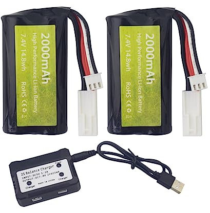 ZYGY 2PCS 7.4V 2000mah Batterie Li-ION Prise Odamiya et 2 en 1 Chargeur pour UDI009 UDI902 UDI002 AA102 feilun FT009 Bateau RC Batterie pour Maquette de Bateau à Grande Vitesse