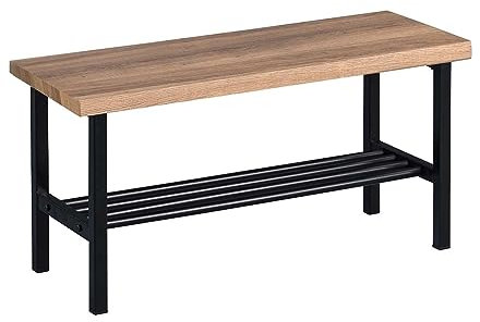 Schuhbank mit Sitzfläche - mit Schubablage - Holzwerkstoff - Eiche Dekor - Metall - 80 x 41 x 30 cm - Garderobenbank Sitzbank Schuhschrank
