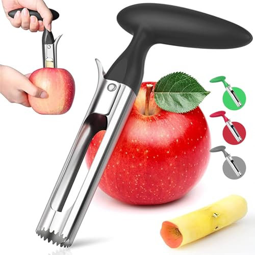 Apfelausstecher, Edelstahl Apfelausstecher, Apfel Entkerne, Praktischer Apfelstecher Küchenhelfer, Apfelkernausstecher für Haushalt und Küche, Gezahnte Edelstahlklinge(Schwarz)