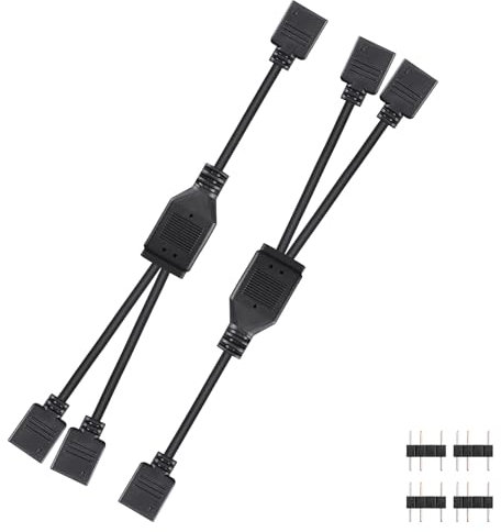 CERRXIAN 2PCS 5V 3PIN ARGB Splitter Cable, 1-to-2 5V 3-Pin Addressable with Male pins, 1 Female to 2 Female Ports 3PIN HUB Extension Connector Cord Wire for LED Strips, Fans