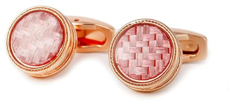 Daesar Manschettenknöpfe Herren Personalisiert, Manschettenknopf Rund mit Rosa Gestreift Hemd Manschettenknöpfe Gold mit Manschettenknopf Schachtel