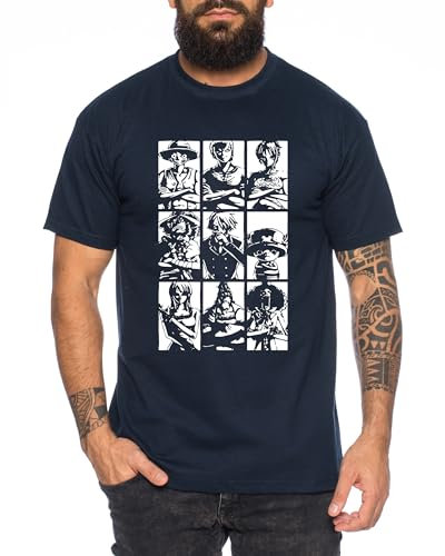 Ruffy Team - Herren T-Shirt Straw Hat Luffy Zoro One Monkey D. Pirat Ace Piece Goku Anime Ruffy, Größe:XXL, Farbe:Dunkelblau