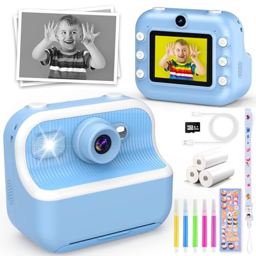 Kids Camera Instant Print, Cámara instantánea 1080P para niños con Tarjeta SD 32G y Papel de impresión, cámara Digital Selfie para niños de 3 a 12 años Regalos para niños