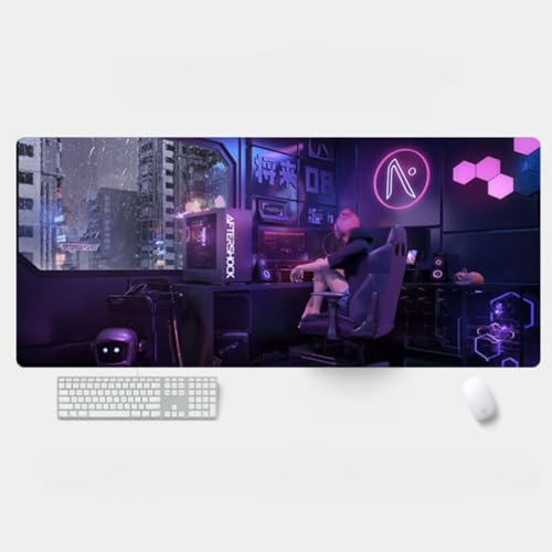 Cyberpunk Gaming Extended XXL Mouse Pad,Large Size Mouse Mat with Stitched Edges,Anti-Slip Rubber Base Office Computer Laptop Keyboard Mousepad (3, 900 * 400 * 3mm)