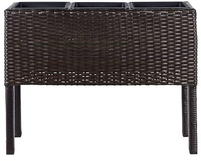 Fioriera da giardino in finto rattan marrone con 3 inserti