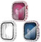 KADES 3er-Pack kompatibel mit Apple Watch Series 9 Displayschutzfolie 45mm Spitzenkante,vollständig wasserdichter Bumper,iWatch 45mm Hülle Mit Glas Displayschutz Series 9 8 7,Rosa/Irisierend/Klar