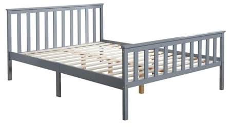 Home Source Florida Solid Wood Shaker Bed Frame, Natural Wood, Grey, 4ft Double