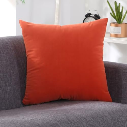 Zierkissenbezüge, Sofakissen 45X45 Bezüge Einfarbiger Doppelseitiger Samt Polyester Kissenhülle Orange Rot 1 Stück für Bett Wohnzimmer