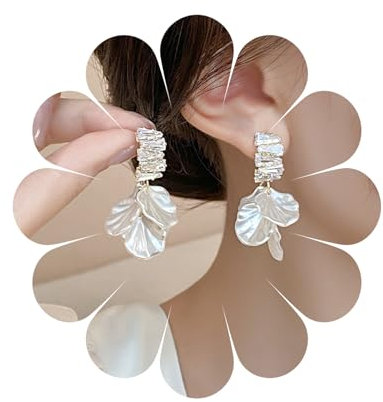 CZ Lange baumelnde Muschel-Ohrringe, Kristall, unregelmäßige geometrische Muschel-Tropfenohrringe, Blumen-baumelnde Ohrringe für Frauen und Mädchen